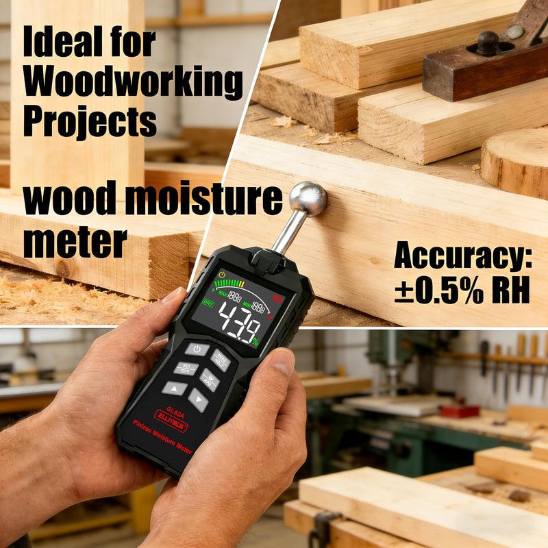 [Australia - AusPower] - Pinless Moisture Meter, Spherical Ball Probe Non-Invasive, High Precision Damp Detector with Backlit LCD, 5-40mm Depth for Walls, Drywall, Concrete, Woodworking & Mold Prevention 