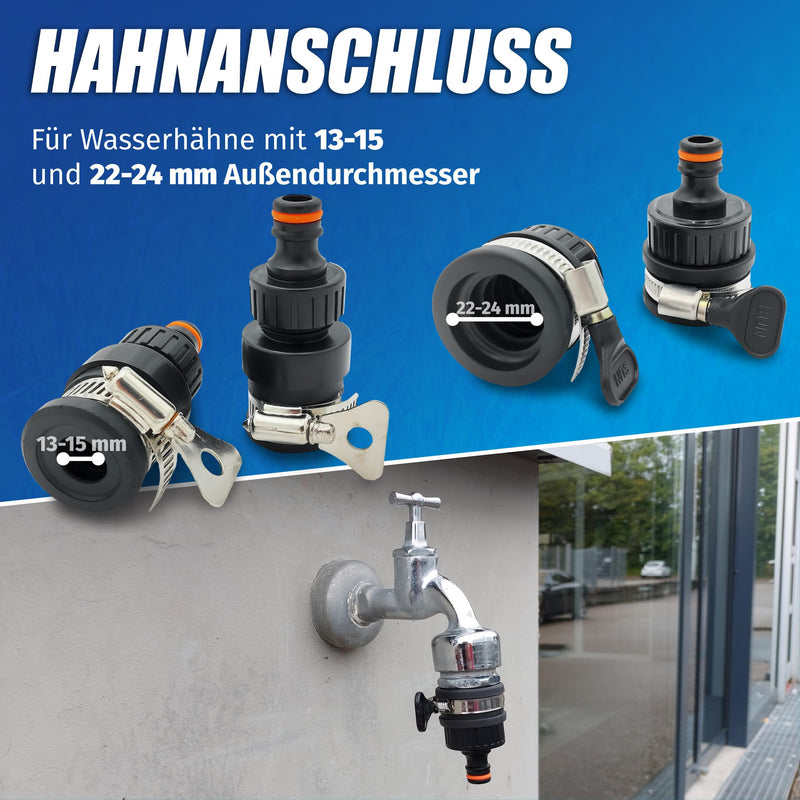 MaJoCompTec ALLCONNECT Universal Tap Connection Set, Adjustable Water Tap Connection for Outdoor Tap without Thread, Motorhome, Caravan, Boat Adapter Set (Water Thief Set) water thief set