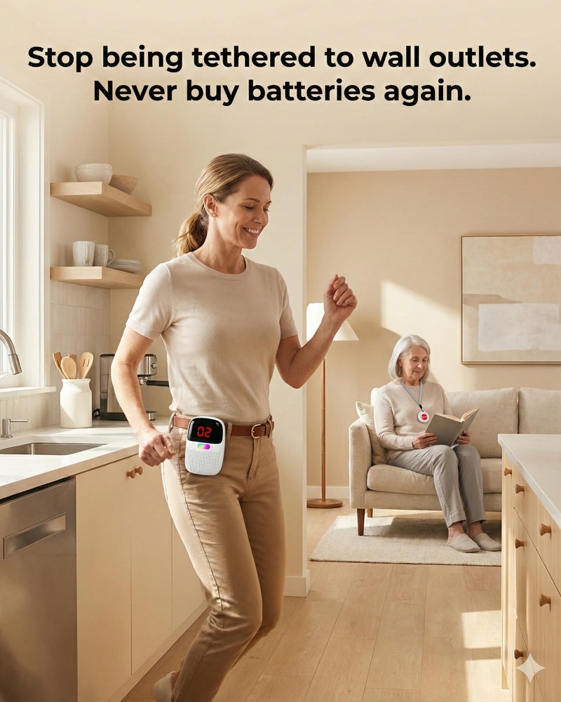 [Australia - AusPower] - PILSAMAS Rechargeable Caregiver Pager Wireless Call Button for Elderly, 1640ft Range Medical Alert System for Seniors No Monthly Fee, Portable Receiver with LCD Display & Vibration, IP65 Waterproof [2+1] Multi-Room 