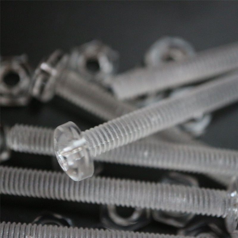 [Australia - AusPower] - Pack of 50 Transparent Clear Plastic, Pan Head, M2 x 16mm Nuts & Bolts -Acrylic Plastic Screws, (5/64 x 5/8 in) 