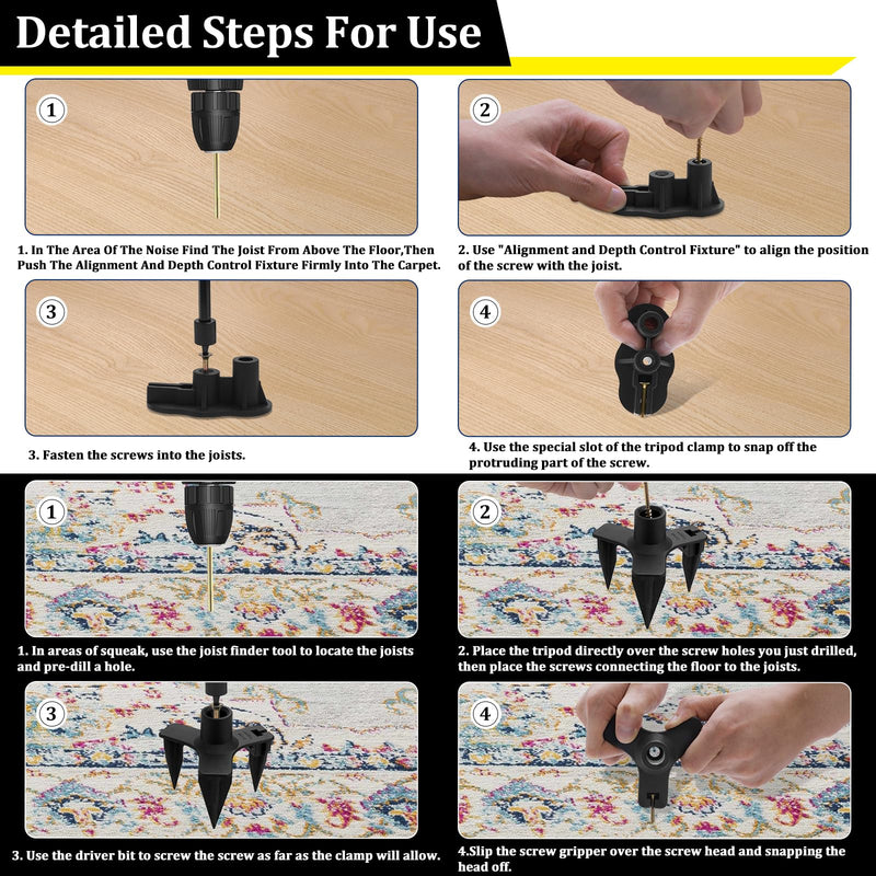 [Australia - AusPower] - Noisy Floor Repair Kit with 100 Screws and 5 Tools - Eliminate Squeaky Noise Under Carpeted, Hardwood, Vinyl, and Linoleum Floors - Squeak No More Set 