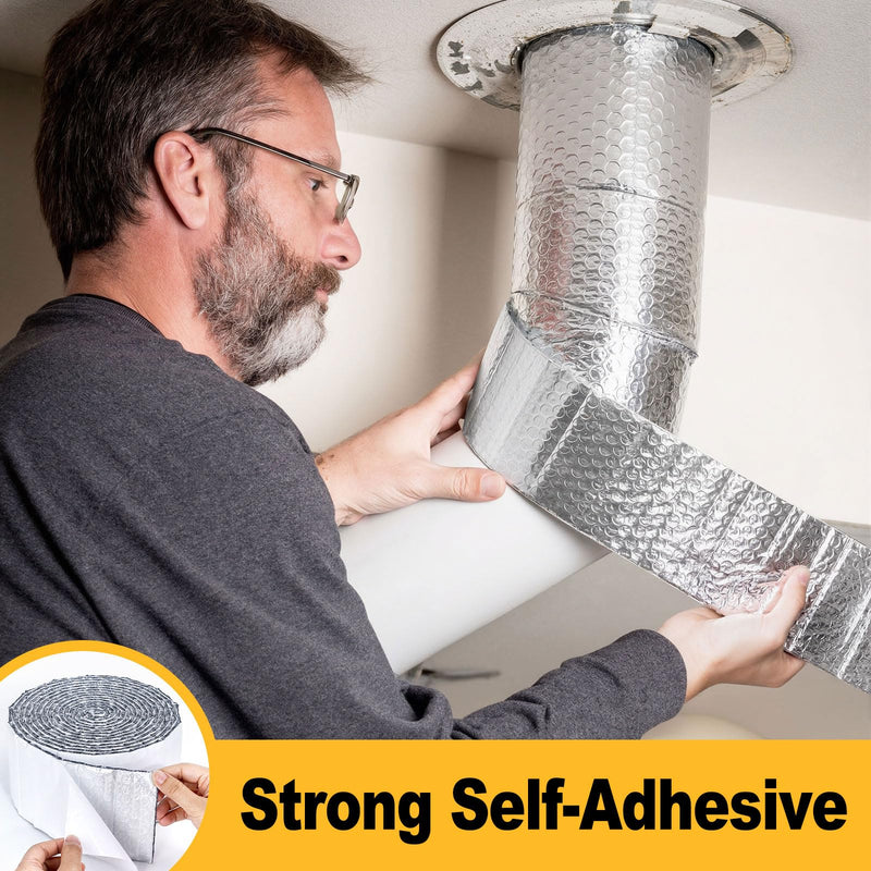 Double Bubble Reflective Foil Insulation Tape, Self-Adhesive Ac Pipe Insulation Wrap for AC Hose, HVAC Duct, Exhaust Hose, Bubble Wrap Insulation for Weatherproof Attics, Windows, Garages - 4 inch 4in wide x 16.5ft long