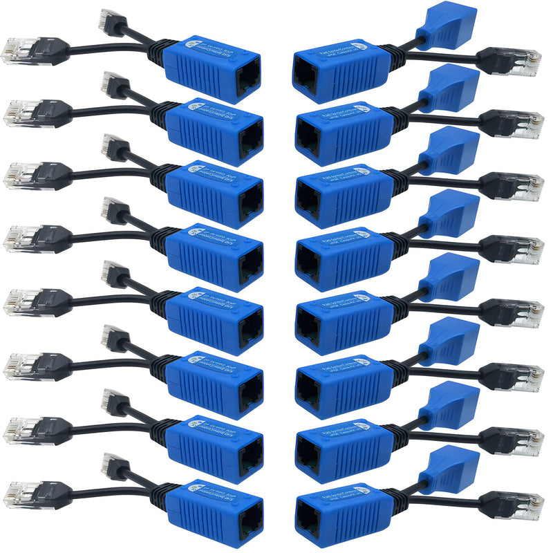 8 Pair PoE Ethernet Splitter | 2-in-1 Cat5 Combiner | Waterproofed RJ45 Cable Sharing Kits | for 16 Security IP Camera NVR Surveillance System and More | 16 Feed-Through RJ45 Modular Included
