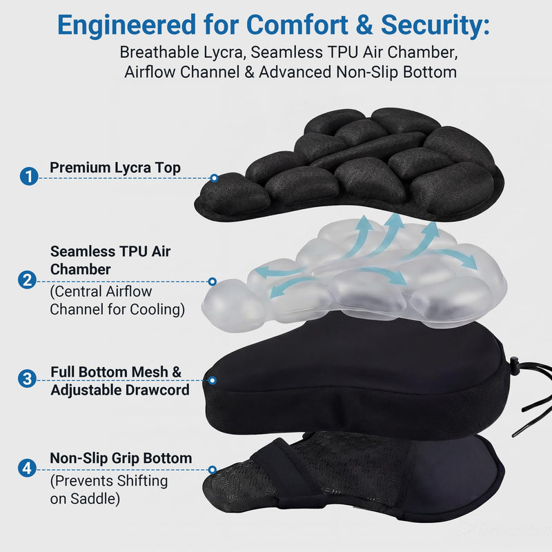 [Australia - AusPower] - DAWAY F1 3D Inflatable Air Bike Seat Cushion Cover – Large, Wide Bike Saddle Cover, Shock-Absorbing & Breathable Adjustable Comfort Pad for Peloton, Indoor, Road, Mountain, Outdoor Bikes & Commuting 
