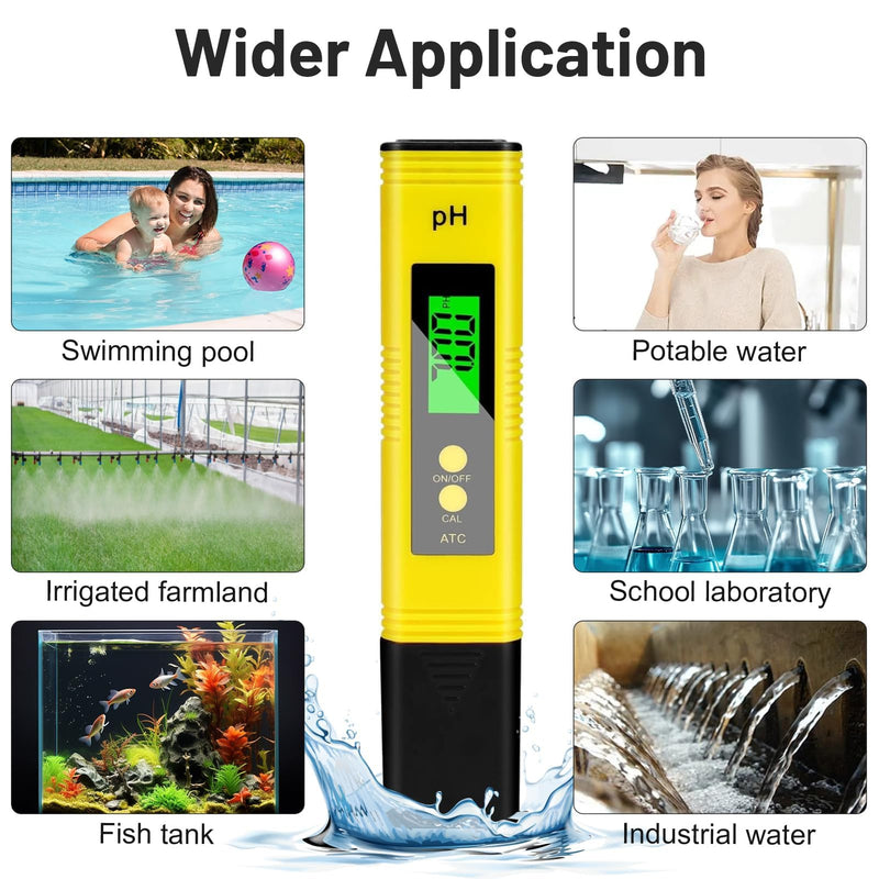 [Australia - AusPower] - PH Meter Digital, PH Accuracy Water Quality Tester, 0.01 Resolution, 0-14 Measuring Range with Auto Calibration, Digital pH Value, PH Tester for Checking Drinking Water, Aquarium, Pools, Swimming Gelb 