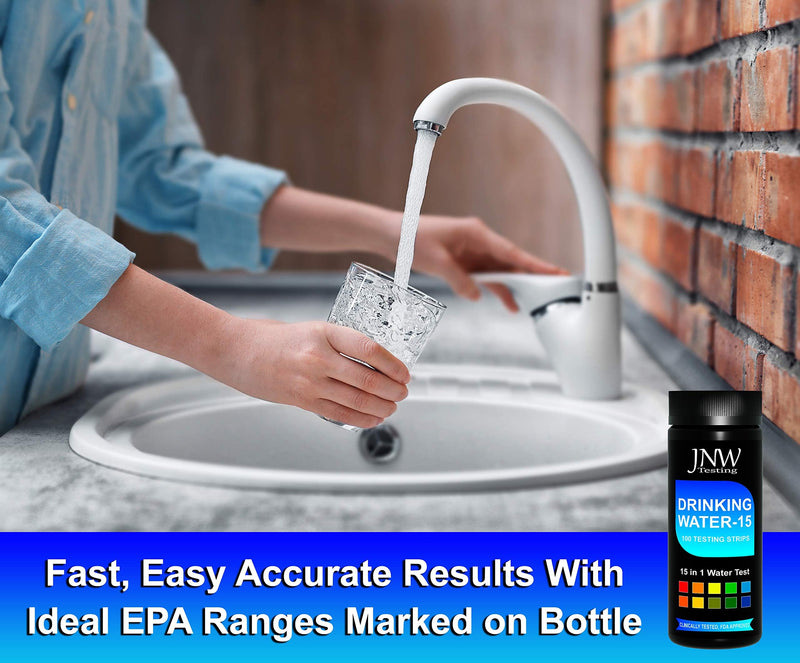 [Australia - AusPower] - JNW Direct 15-in-1 Drinking Water Test Kit - 100 Strips - Quick & Easy Water Testing Strip for Lead, Alkaline, Chlorine, Hardness, Iron, Fluoride, Copper & More 