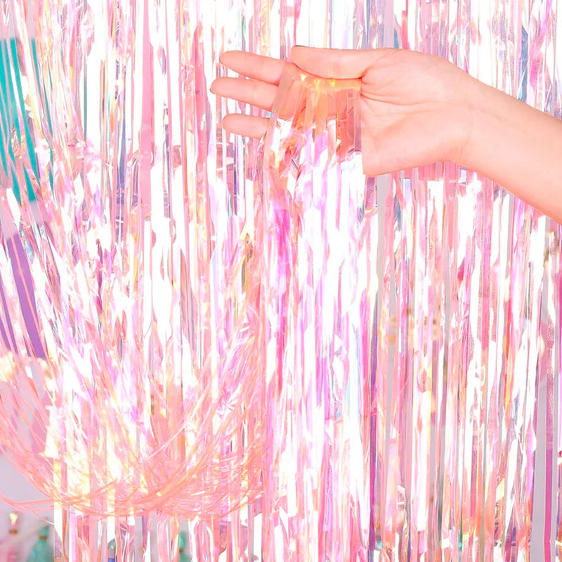 [Australia - AusPower] - Dazzle Bright 2 Pack Backdrop Curtain, 3FT x 8FT Metallic Tinsel Foil Fringe Curtains Photo Booth Background for Baby Shower Party Birthday Wedding Engagement Bridal Shower (Multicolor) Multicolor 