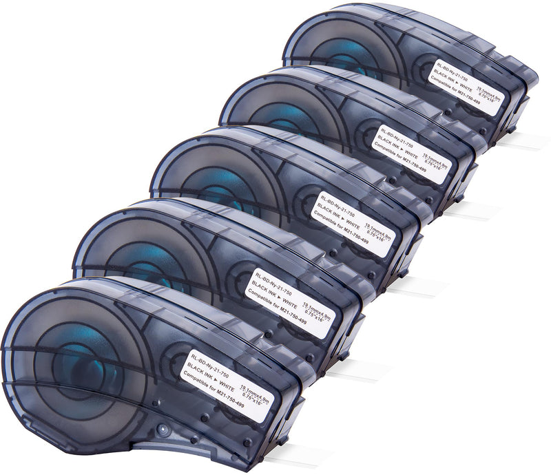 5-Pack Copmpatible with M21-750-499 Cartridge Black on White 3/4 Inch Nylon Cloth Ribbon Label Tape, for Wire and Cable, 0.75 Inch x 16 Feet, Not Compatible with M210 and M211 5-Pack 0.75"(3/4")
