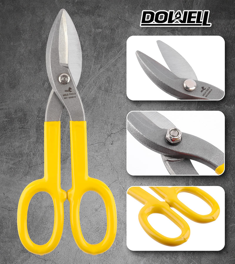 [Australia - AusPower] - DOWELL 10” Tin Snips Metal Cutters with Flat Blade, with Comfortable Yellow Rubber Handle for DIY Handyman,Roofers, Mechanics, Homeowners 10" 