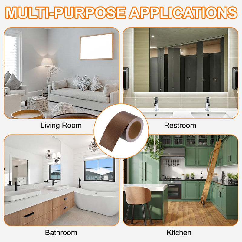 HARFINGTON Mirror Border Peel and Stick Wood Grain Tape 3" x 39ft PVC Self-Adhesive Waterproof Frame Sticker Removable Wallpaper for Bathroom Cabinet Door Photo Frame, Bronze Gold 3 IN x 39 FT