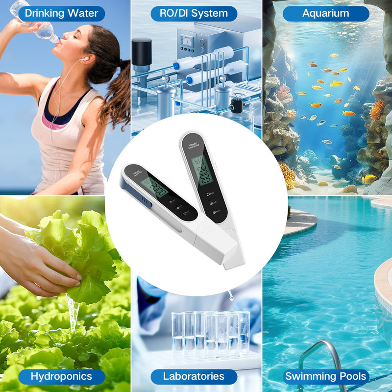 [Australia - AusPower] - 4 in 1 Digital Water Quality Tester, Accurate and Reliable Digital TDS EC & Temp(°C,°F) TDS Water Tester, 0-9990PPM TDS Meter for Drinking Water RO/DI System Aquarium（2025 New） (White) White 