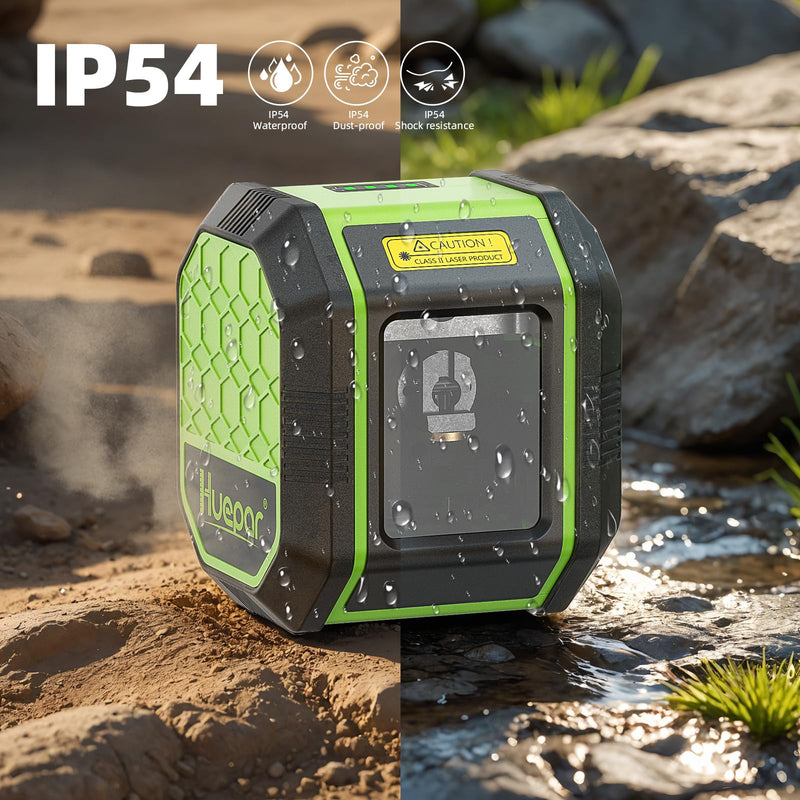 [Australia - AusPower] - Laser Level, HUEPAR Self leveling Green Cross Line Laser Level 100Ft Accurate Level Laser Tool for DIY Construction & Decoration Indoor Projects, Built-in Li-ion Battery for Longer Working Time FC011G 