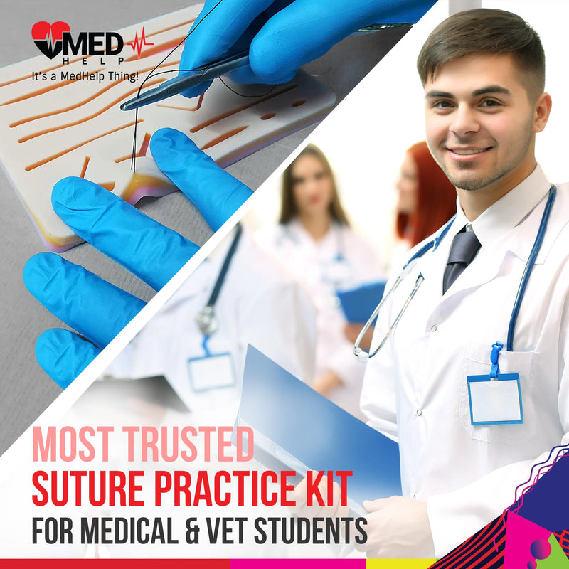 [Australia - AusPower] - 50 PCS Suture Kit Practice Medical Students - Complete Suture Practice Kit for Surgical Training: Large Silicone Suture Pad, Sterile Sutures Thread with Needle, Dissection Blades with Cary Bag Pro-Level Kit with Carry Bag 