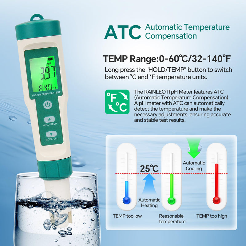 [Australia - AusPower] - 5in1 PH Water Tester, Digital pH Meter for Water, EC and TDS Meter with PH TDS EC ORP Temp Water Quality Tester for Hydroponics Plant Swimming Pool Aquarium Drinking Water Testing Kit PPM EC Tester 5-IN-1 