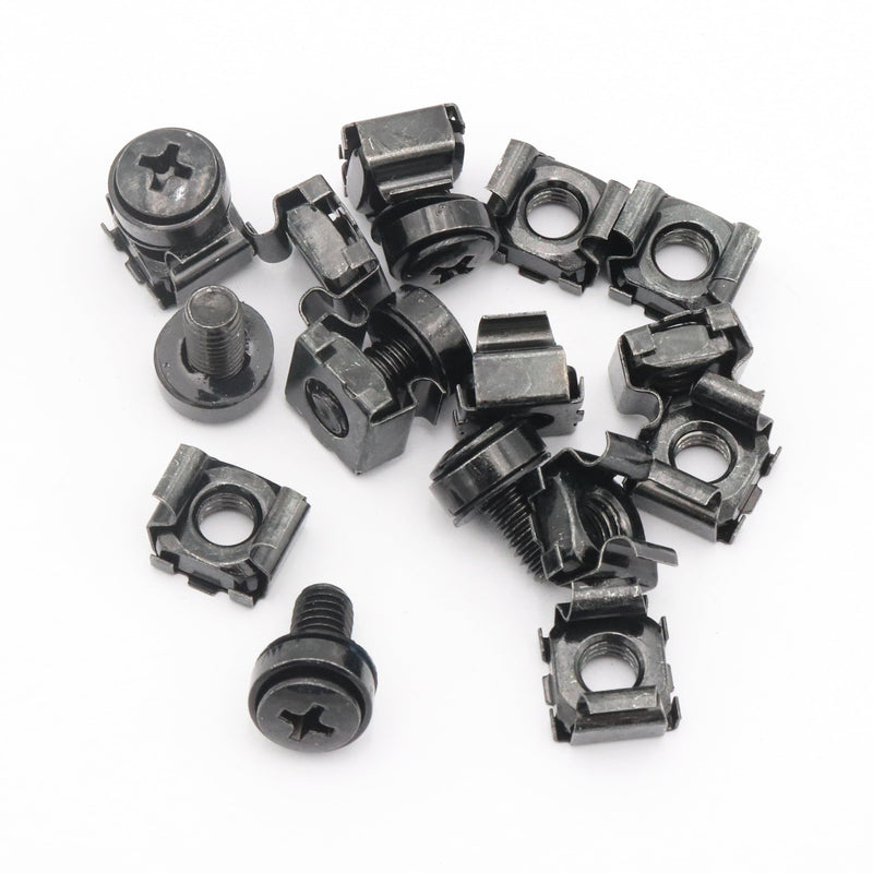 [Australia - AusPower] - 50 Pack Rack Mount Screws and Cage Nuts Assortment Kit, M6 x 16 mm Screws and Nuts Combination, with Washers, 304 Stainless Steel, Zinc-Plating (Black) 