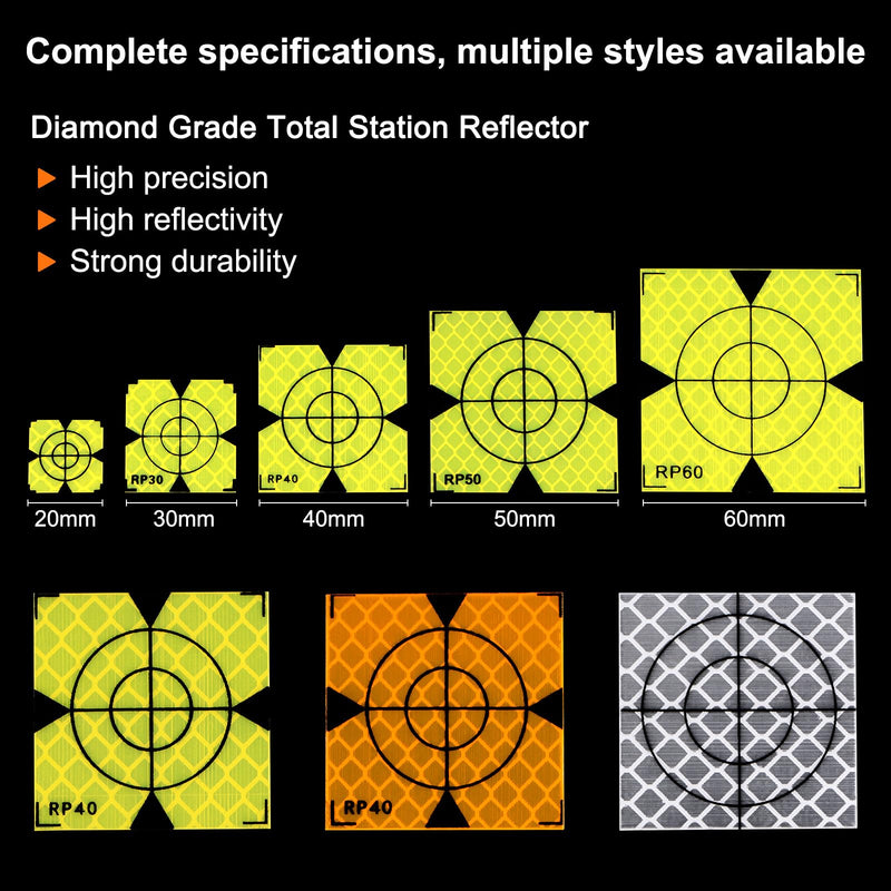 HARFINGTON 20pcs Survey Reflector Sheets 20mm Self-Adhesive Reflective Tape Survey Target Mark for Total Stations, Green 20