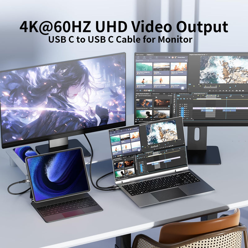 20FT Long USB C to USB C Cable Compatible with Thunderbolt 4/3, USB 3.2 Gen 2 20Gbps High Speed Data Transfer, 100w Fast Charging & 4K@120Hz USB C Video Cable for Monitor, Hub,dispaly Cord 20FT