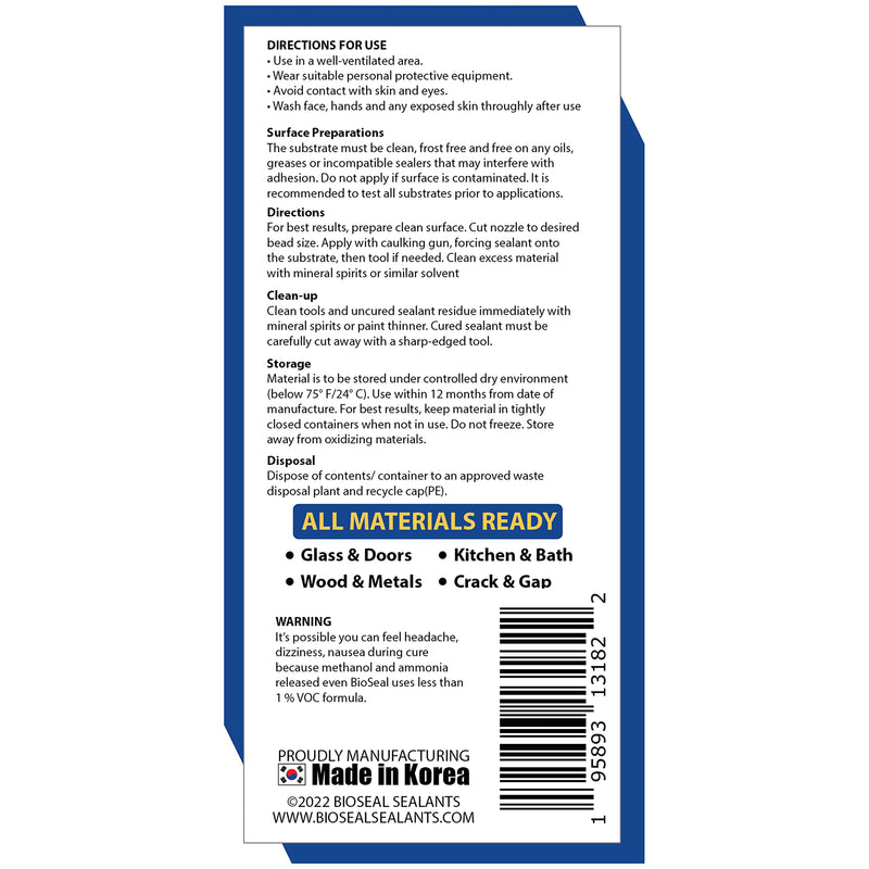[Australia - AusPower] - Clear Home BioSeal 100% Silicone Sealant Caulk Home, Waterproof and No Odor 2.8oz Tube- Clear 