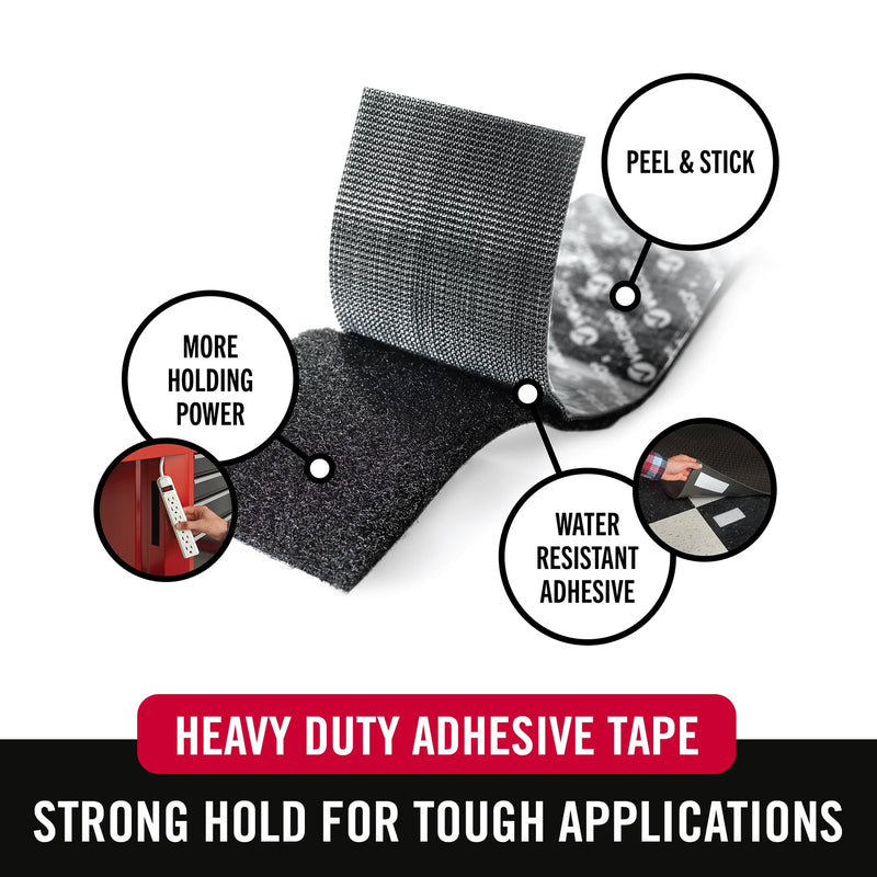 VELCRO Brand Heavy Duty Tape with Adhesive | 15 Ft x 2 In | Holds 10 lbs, Black | Industrial Strength Roll, Cut Strips to Length | Strong Hold for Indoor or Outdoor Use, 15ft x 2in Heavy Duty VELCRO Brand Fasteners