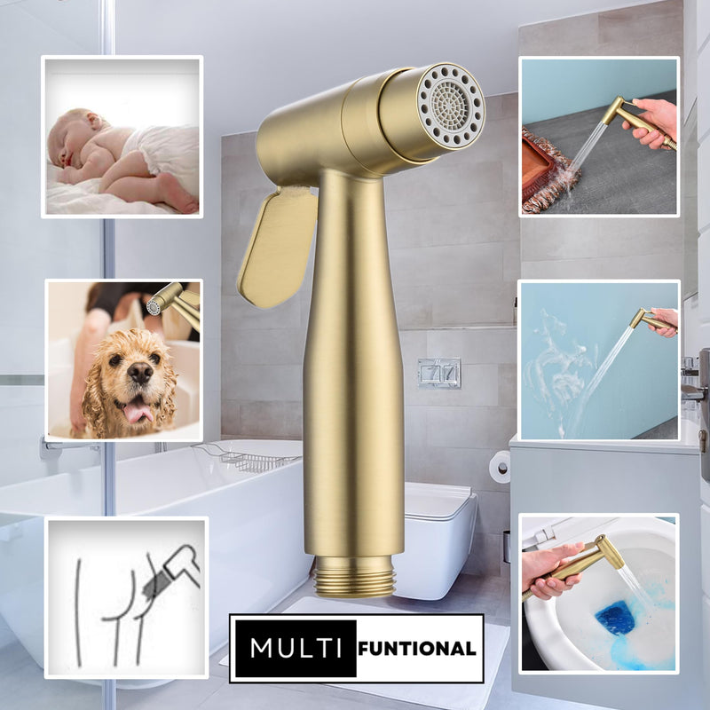 Brushed Gold Bidet Sprayer for Toilet, Stainless Steel Cloth Diaper | Jet and Soft Spray Modes, Handheld Spray, For Cloth Diaper Sprayer, For Bathing Pets, For Feminine Wash, Bidet Sprayer Single Brushed Gold