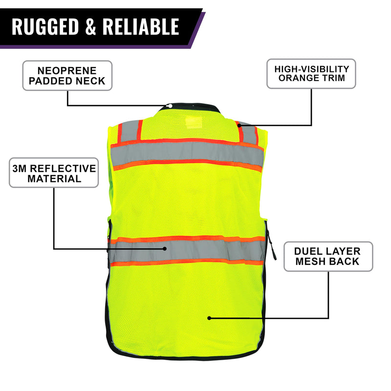 GGS High Visibility Safety Vest - Lightweight Yet Durable, Reflective Tape, 9 Pockets - Construction, Transportation, Running/Biking, Hunting, Yellow/Green & Black, XL X-Large