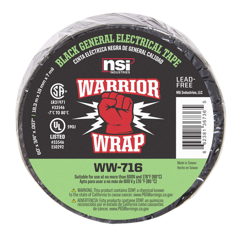 [Australia - AusPower] - WarriorWrap General 3/4 in. x 60 ft. 7 mil Vinyl Electrical Tape, Black 