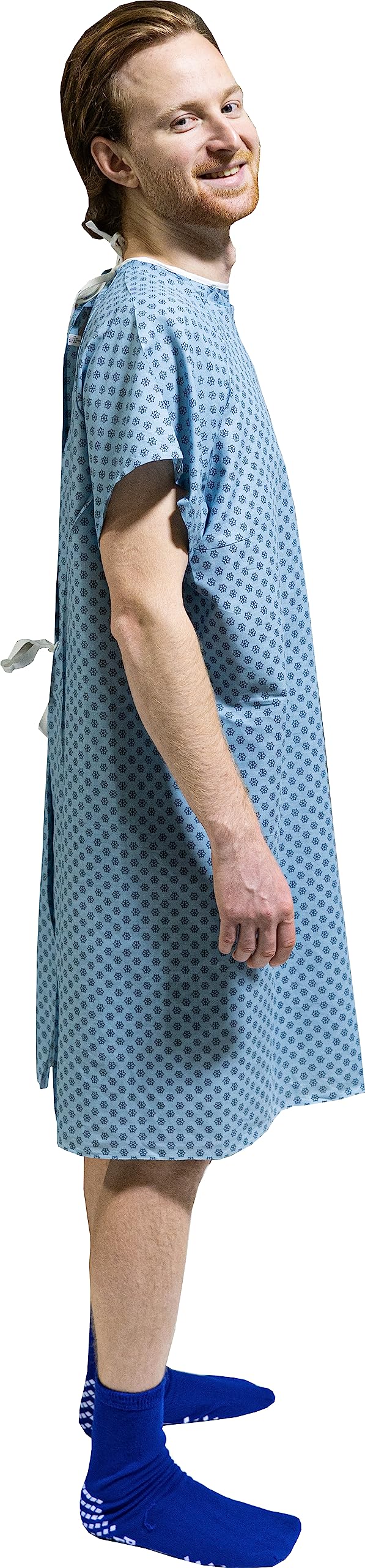 [Australia - AusPower] - 4PK - Men's Deluxe Value Patient Hospital Gown Robe, Soft & Comfortable Gowns Size Medium/Large (Blue) Blue 
