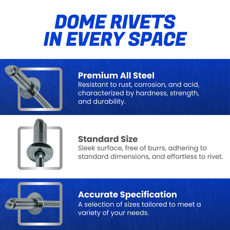 [Australia - AusPower] - Pop Rivets - 3/16" x 3/8" (100 pcs) Heavy Duty, Open-End, Low Carbon Steel, Dome-Head Blind Rivets, Corrosion-Resistant & High Shear Strength, 6-6 Gap 0.251"-0.375" 3/16" x 3/8" (6-6) (100 Pack) 