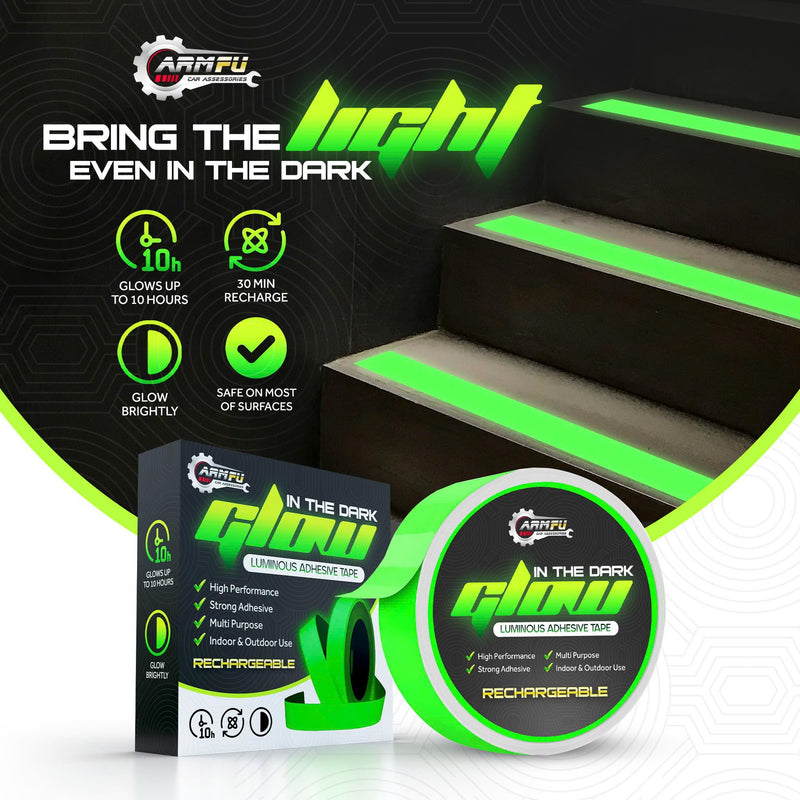 1 Inch x 60 FT Glow in The Dark Tape – Pack of 2 Rolls – Bright Rechargeable Fluorescent Glow – Luminous for Outdoors & Indoors –Glow – for Home Decoration & Markings