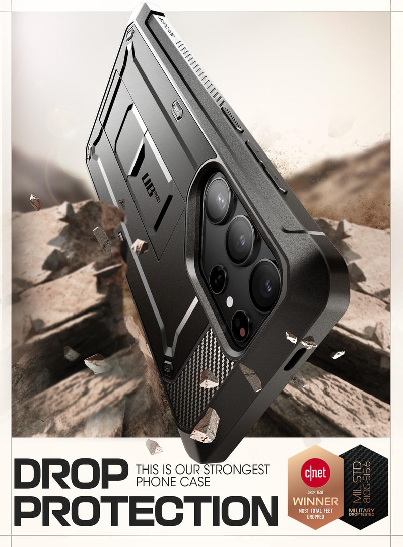 [Australia - AusPower] - SUPCASE UB Pro Case for Samsung Galaxy S24 Ultra, [2 Front Frame] [Military-Grade Protection] Heavy Duty Rugged Case with Built-in Screen Protector & Kickstand & Belt-Clip (Black) Black 