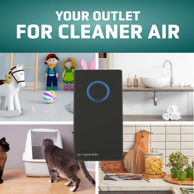 [Australia - AusPower] - Germ Guardian GG1100B 7” Pluggable Small Air Purifier, Small Room Wall Air Sanitizer, Freshens Air, UV-C Light Kills Germs, Reduces Odors From Pets, Cooking, Mold, GermGuardian, 1-Yr Wty (Black) Black Onyx 2.36x3.5x6.89 Inch (Pack of 1) 