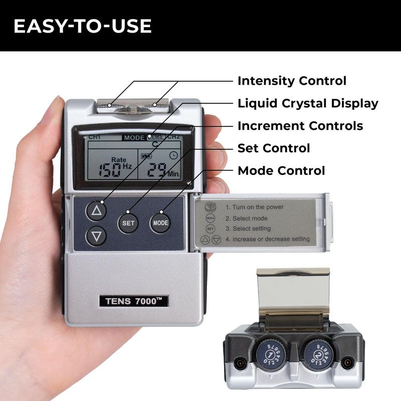 [Australia - AusPower] - TENS 7000 Rechargeable Tens Unit Muscle Stimulator, EMS Muscle Stimulator, Back Pain Relief, 4 Electrodes/Unit Pads, Period Pain Simulator, Muscle Recovery & Growth, Stim Machine, Electrotherapy 