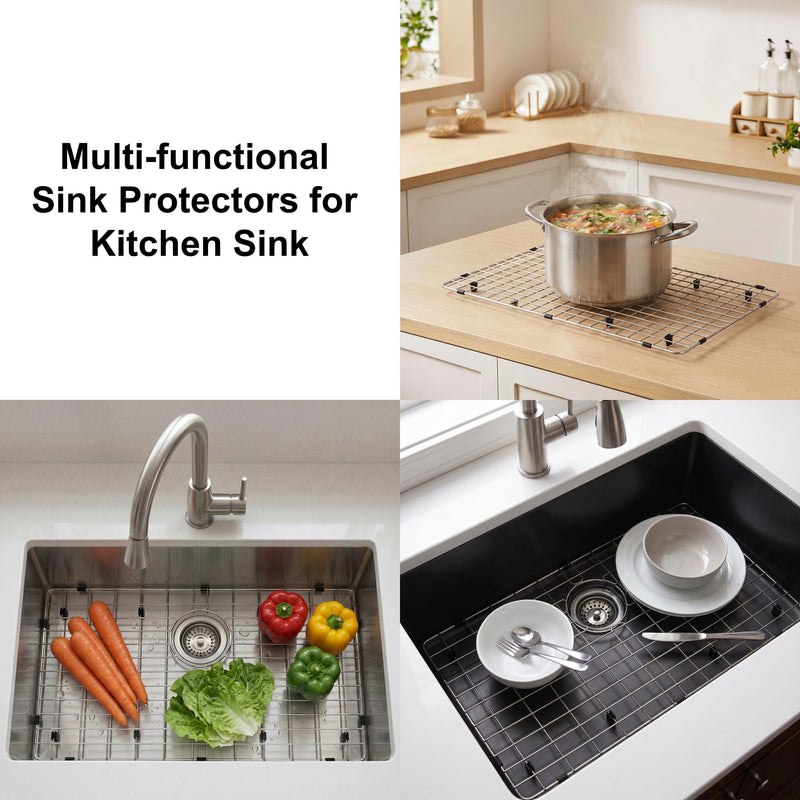 LQS Stainless Steel Sink Protectors, Kitchen Sinks Grid with Center Drain Hole for Single Bowl, Sink Protector, Kitchen Sinks Grate, Sink Bottom Grid (27 7/8" x 15 15/16") 27 7/8" x 15 15/16"