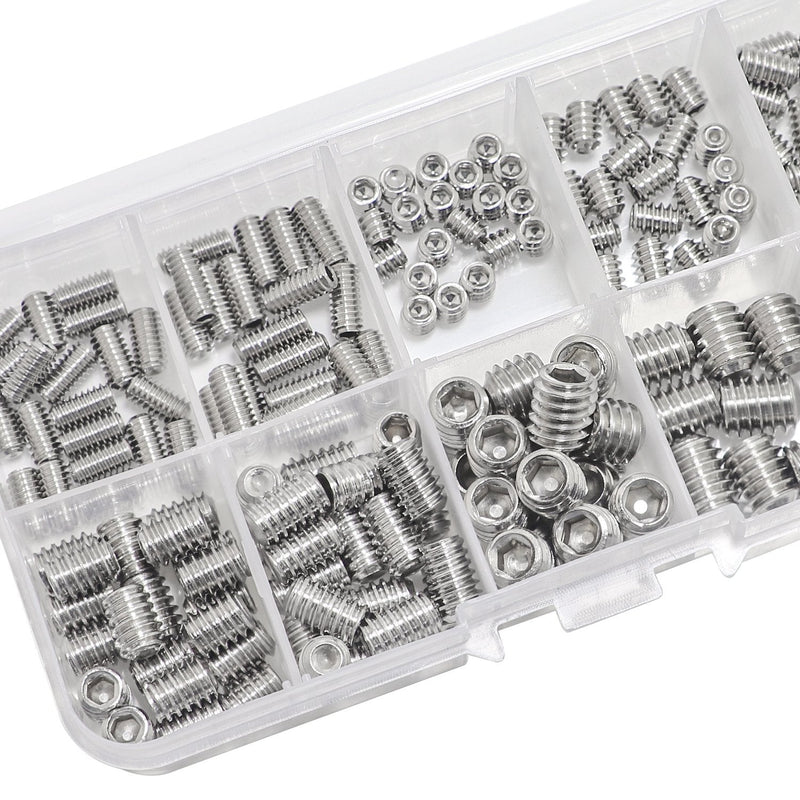 [Australia - AusPower] - 380Pcs 20 Sizes, 4#-40 to 3/8"-16 Stainless Steel Internal Hex Drive Cup-Point Set Screws Assortment Kit 