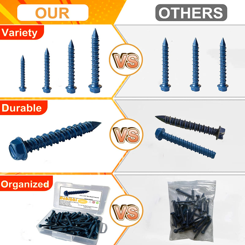 3/16 x 1-1/4" Hex Head Concrete Screw Anchor, for Anchoring to Masonry, Block or Brick (100Pcs) 3/16 x 1-1/4"