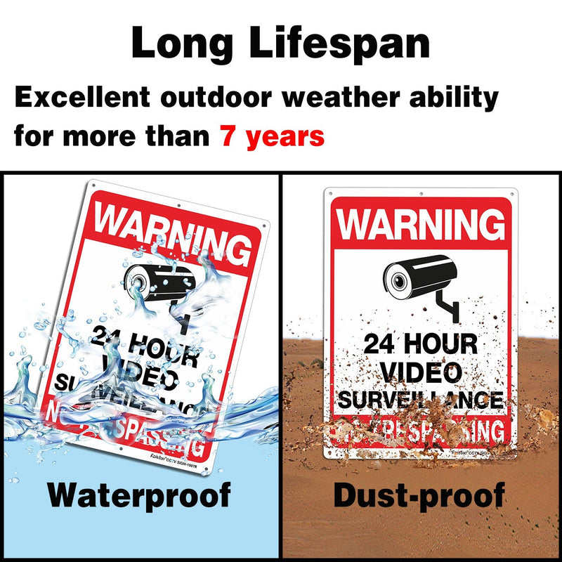 [Australia - AusPower] - Faittoo 4-Pack Video Surveillance Sign, No Trespassing Metal Reflective Warning Sign, 10 x7 Inches 0.40 Aluminum Indoor or Outdoor Use for Home Business CCTV Security Camera,UV Protected & Waterproof Black and Red on White - 4 Pack 