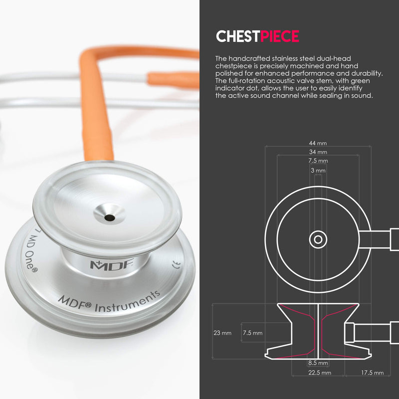 [Australia - AusPower] - MDF Instruments MD One Stainless Steel Stethoscope, Adult, Orange Tube + LUMiNiX Medical Professional Penlight 