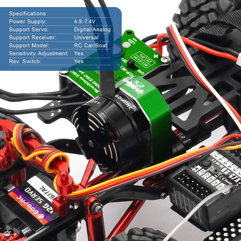 GOUPRC 30A Brushless ESC & 2204 2400KV Brushless Outrunner Motor with Mount Combo Kit for SCX24 Axial 1/24 Remote Control Crawler Truck Car Green With Motor Mount