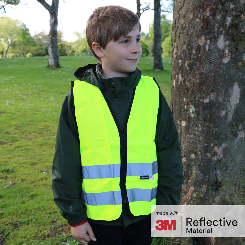 Salzmann Children's High Visibility Vest - Reflective Safety Vest with Zipper - Made with 3M Reflective Material 7 - 13 Years Yellow