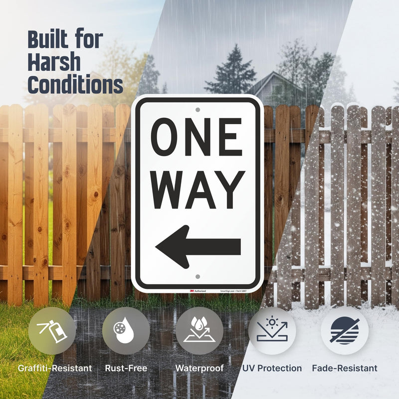 One Way Sign, One Way Sign with Left Arrow 18x12 3M Engineer Grade Reflective Rust Free .63 Aluminum, Easy to Mount Weather Resistant Made in USA by SmartSign 12" x 18" 3M EG Reflective Aluminum