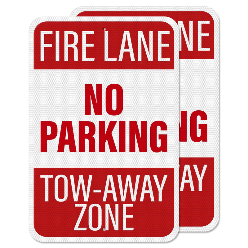 2 Pack No Parking Fire Lane Tow-Away Zone Sign 18 × 12 Inches High Reflective Weatherproof Aluminum Metal Safety Signage with Pre-Drilled Holes for Streets Roads Garages