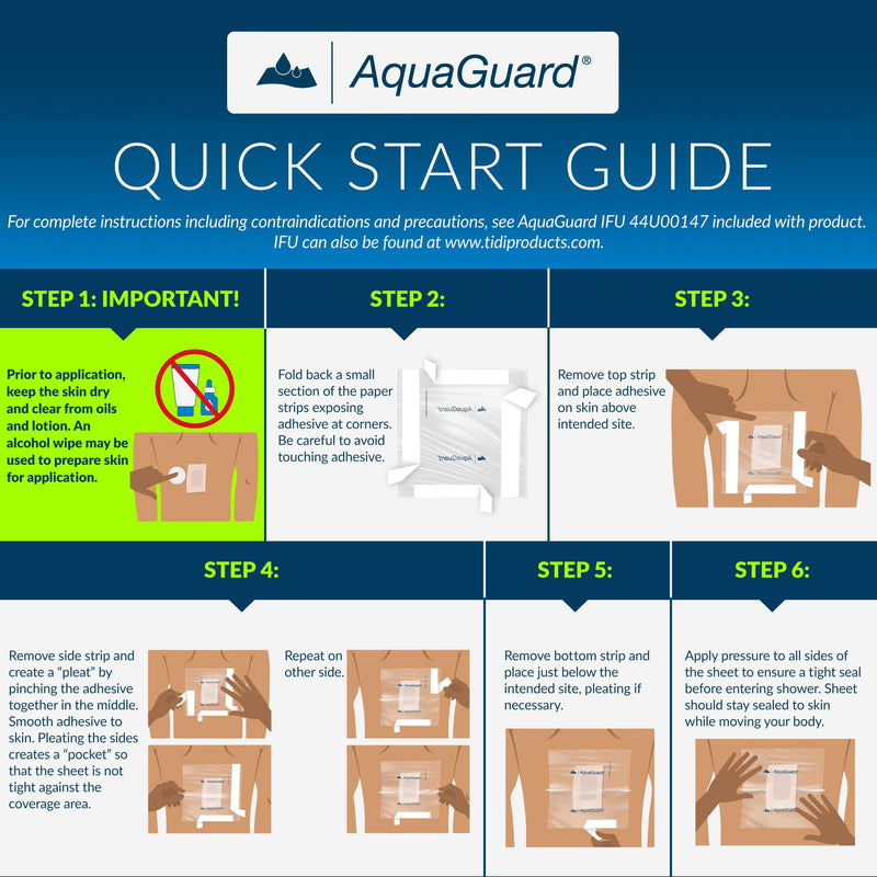TIDI 50010-PKG AquaGuard Sheet – 7” x 7” – (Area of Coverage: 5” x 5.5”) – Shower Protection Sheet – Self-Adhesive Moisture Barrier – Wound Cover for Showering – 7 Sheets – Home Medical Supplies 7" x 7" Package of 7 Sheets