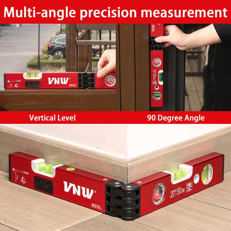 [Australia - AusPower] - 20Inch Foldable Magnetic Level with 30Ft Cross Laser Line,Multi-function Leveler Tool for Woodworking,Picture Hanging,Home Renovation and Construction 