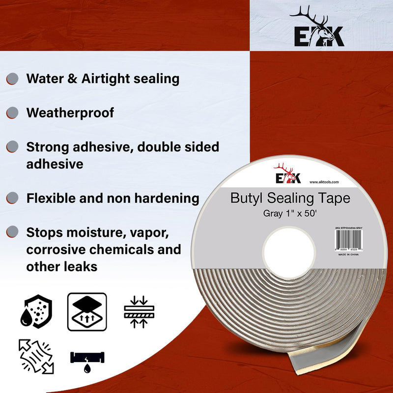 ELK Butyl Seal Tape - 1 Inch x 50 Feet - Weather Resistant, Strong & Durable - Ideal for Crawl Space, Windows, RVs, Boats, Automotive and Roof Repair