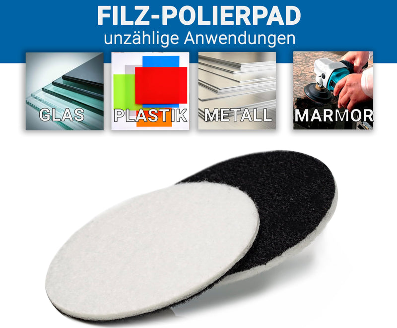 GLASS POLISH GP11007 Felt Polishing Pad Set for Polishing Glass, Plastic, Metal, Marble / Diameter 3 inch / Pack of 5 Pads | For glass polish with cerium oxide, scratch removal, plastic & headlight treatment, metal polish & clear coat finish 75 mm