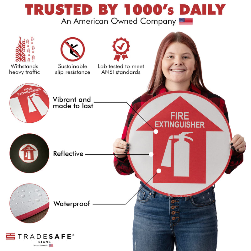 [Australia - AusPower] - TRADESAFE Fire Extinguisher Anti-Slip Floor Sticker - Fire Extinguisher Sign, Peel and Stick Adhesive Vinyl Sign, ANSI-Compliant, 17” Diameter Round Sticker 