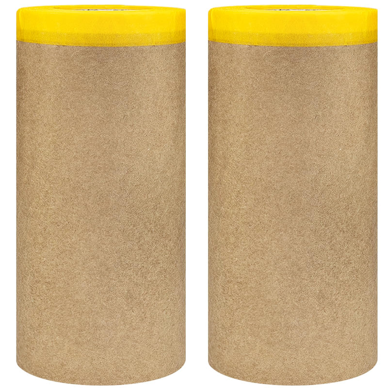 Pre-Taped Masking Paper for Painting,12" x50Feet Adhesive-Backed Tape and Drape Painters Paper Roll,Protective Covering for Car Painting,Auto Detailing,Skirting&Trim Surface Protection Orange 2