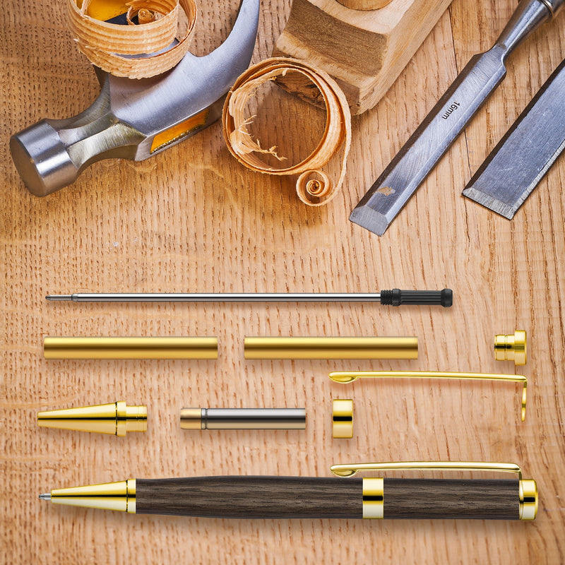 [Australia - AusPower] - Colarr 20 Pcs 7mm Slimline Pen Kit with Refill Wood Turning Twist Pen Kit Lathe Turning Supplies for DIY Copper Making Friend Teacher Students Gifts(Gold) Gold 