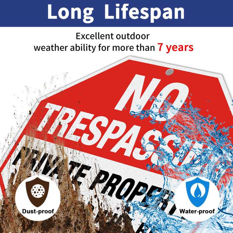 Faittoo 4 Pack 12 x 12 Inches Octagon Heavy Duty Aluminum No Trespassing Signs, Private Property Violators Will Be Prosecuted, Red, Reflective, Easy to Mount, Weather Resistant Red - 4 Pack