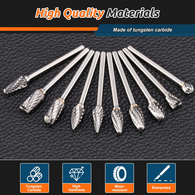 [Australia - AusPower] - HSEAMALL Carbide Burr with Double Cut Milling Cutter Set, Tungsten Carbide Rotary Cutter Metal Cutter 3 mm Shank Wood Cutter 10 PCS--3mm Schaft silver 
